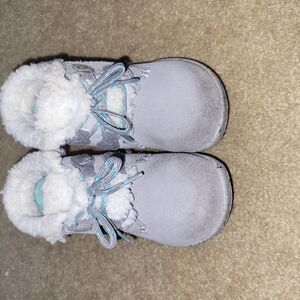 Cozy Gray Boots with Blue Laces